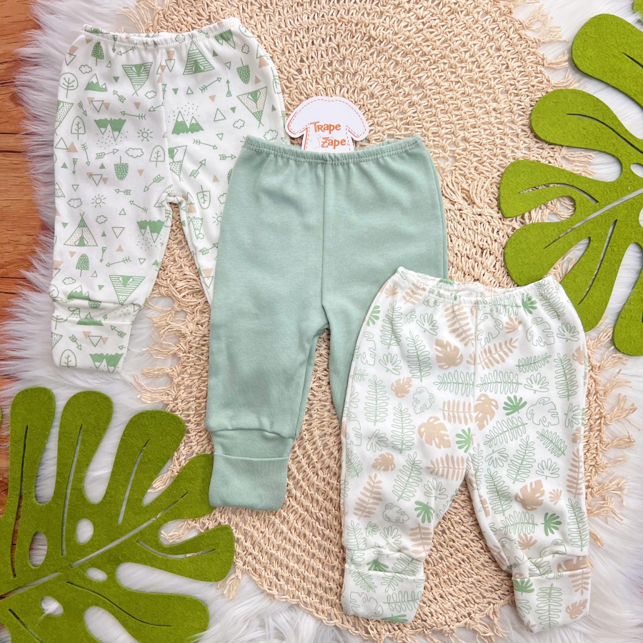 Kit 3 Calças - Cabana, Verde e Folhagem - Off White e Verde